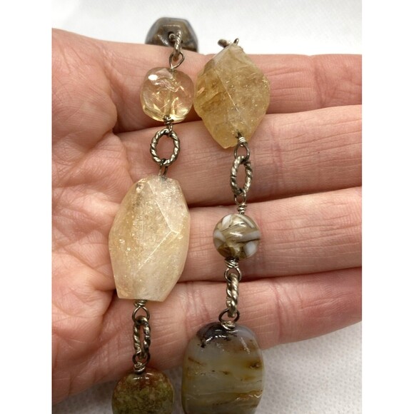 Vintage Quartz Agate Citrine Pearl 18'' Bead Necklace Sterling 925 Silver 48.8g - Picture 4 of 9